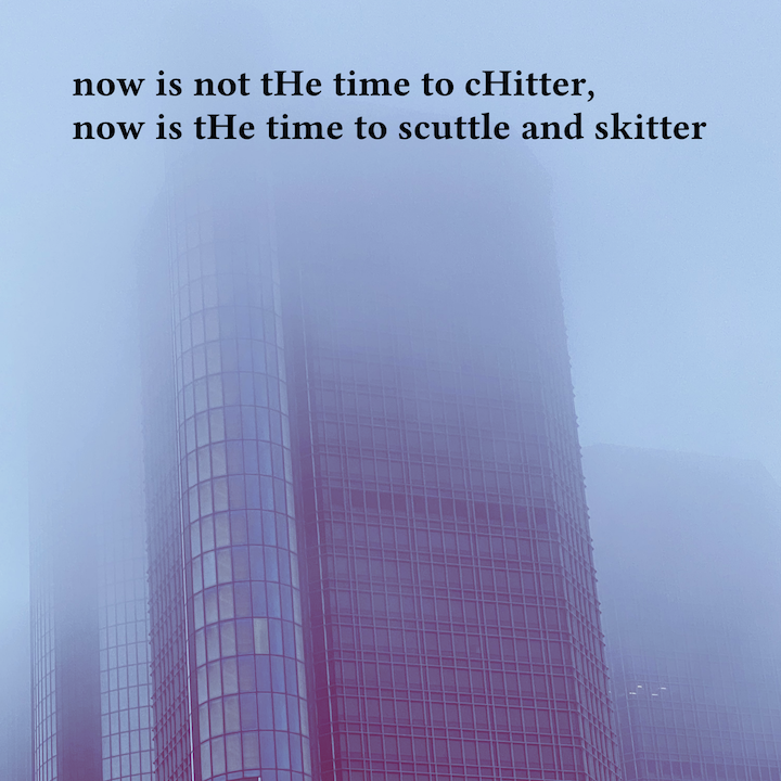 now is not the time to chitter now is the time to scuttle and skitter